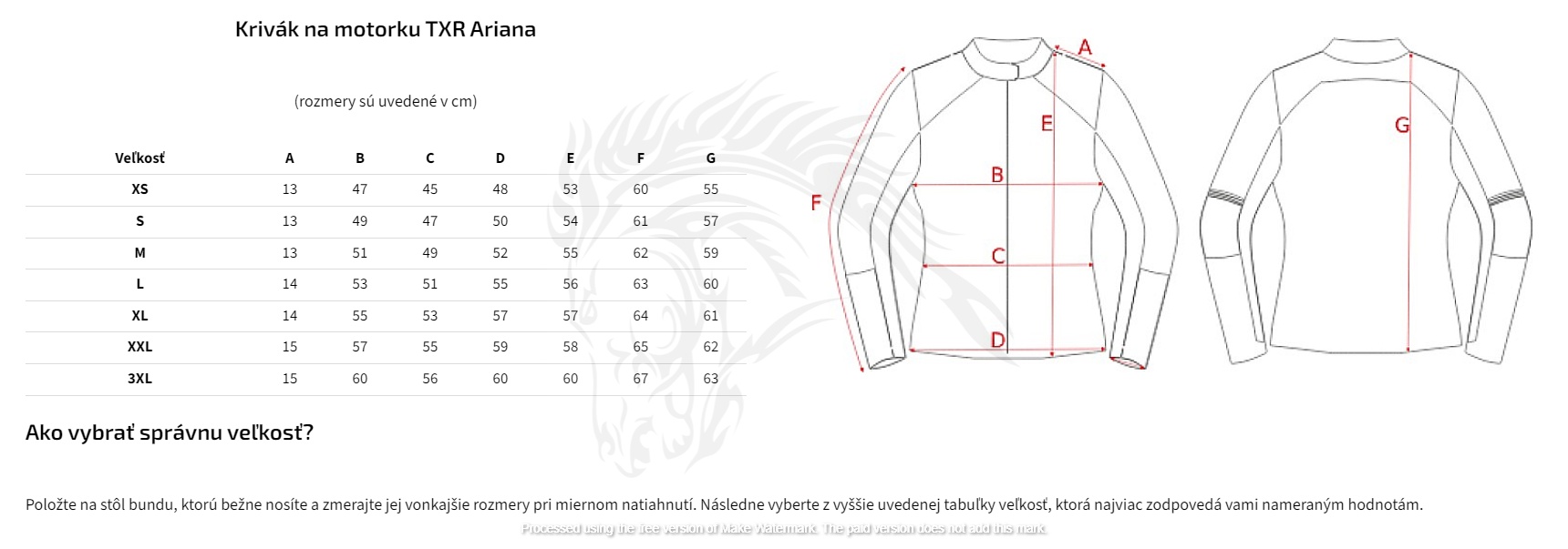 TXR Dámsky krivák na motorku Ariana S